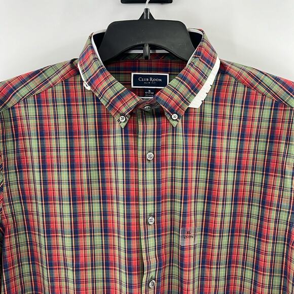 Club Room Men's Slim Fit Long Sleeve Button Front Shirt - Red Plaid - XL - NWT - Picture 1 of 5